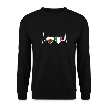 Wales Italy Heartbeat Flag Italians Welsh - Unisex Sweatshirt - black - Front - Alina (178cm) & Michal (187cm)