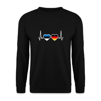 Estland Deutschland Herzschlag Flagge Deutsch Este - Unisex Pullover - Schwarz - Vorne - Alina (178cm) & Michal (187cm)