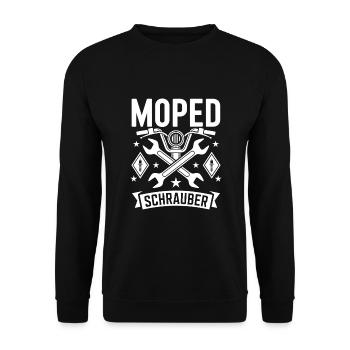 Moped Schrauber Werkstatt Mechaniker Mopedfahrer - Unisex Pullover - Schwarz - Vorne - Alina (178cm) & Michal (187cm)