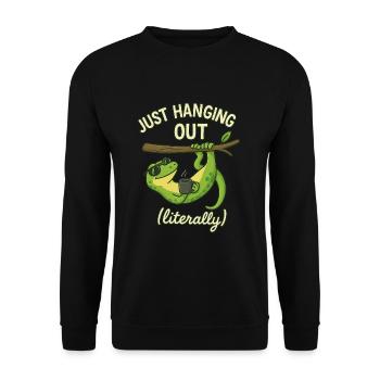 Gecko Lustiger Spruch - just hanging out - Unisex Pullover - Schwarz - Vorne - Alina (178cm) & Michal (187cm)