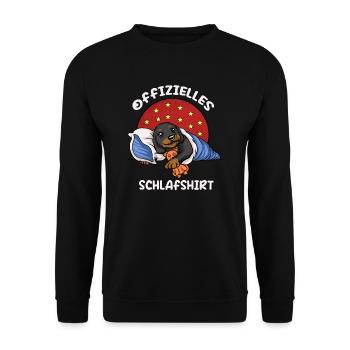 Offizielles Schlafshirt Niki Hund im Bett - Unisex Pullover - Schwarz - Vorne - Alina (178cm) & Michal (187cm)