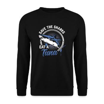 Save the sharks, eat a tuna - Unisex Pullover - Schwarz - Vorne - Alina (178cm) & Michal (187cm)