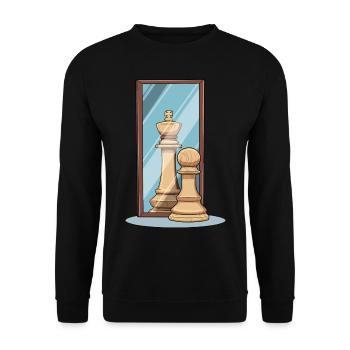 Schach Spiegel König Bauer Spiegelbild - Unisex Pullover - Schwarz - Vorne - Alina (178cm) & Michal (187cm)