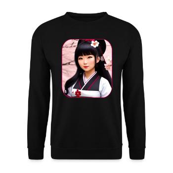 Cute geisha with cherry blossoms - Unisex Sweatshirt - black - Front - Alina (178cm) & Michal (187cm)