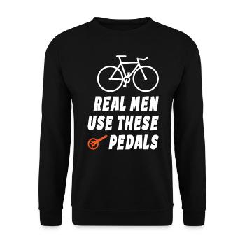 Real Men Use These Pedals - Unisex Pullover - Schwarz - Vorne - Alina (178cm) & Michal (187cm)