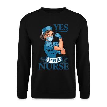 Lustige Krankenschwester mit Humor - Unisex Pullover - Schwarz - Vorne - Alina (178cm) & Michal (187cm)