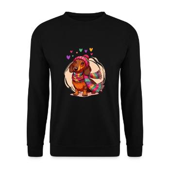 Hund Dackel Herz Dackelliebe Dackelbesitzer Lustig - Unisex Pullover - Schwarz - Vorne - Alina (178cm) & Michal (187cm)