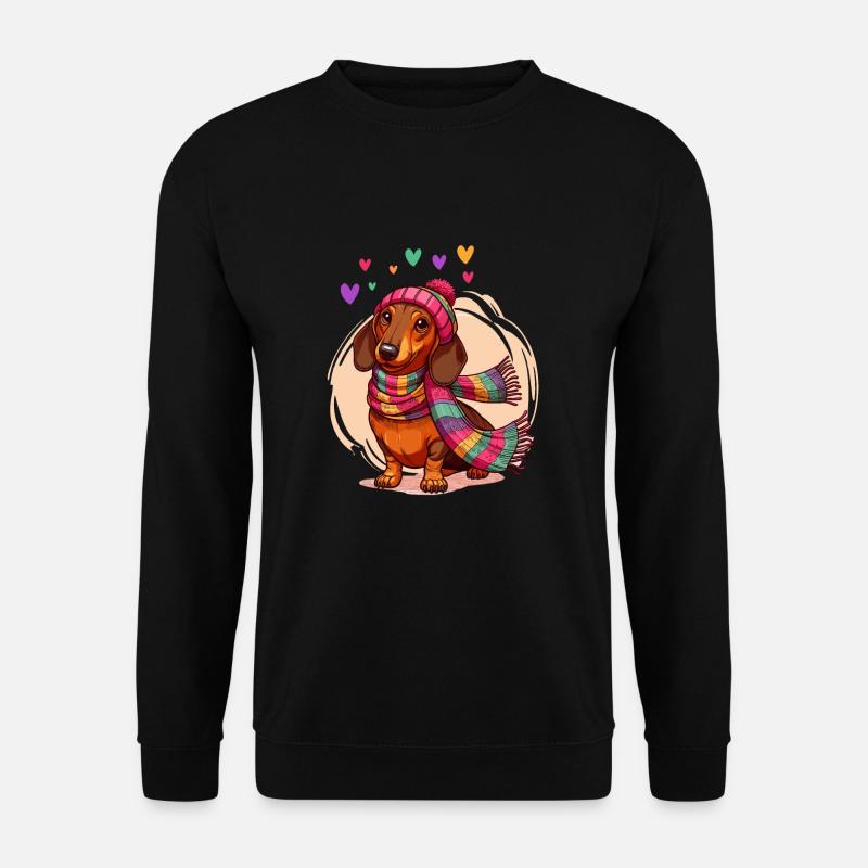 Hund Dackel Herz Dackelliebe Dackelbesitzer Lustig - Unisex Pullover - Schwarz