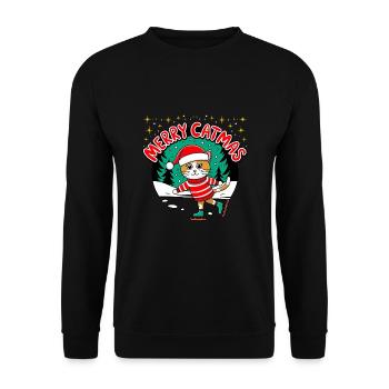 Christmas Cat Merry Catmas Winter Skate - Unisex Sweatshirt - black - Front - Alina (178cm) & Michal (187cm)