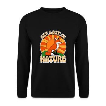 Get lost in Nature Natur Fuchs Wald Wandern Sonne - Unisex Pullover - Schwarz - Vorne - Alina (178cm) & Michal (187cm)
