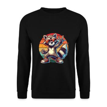 Waschbär Rockmusik Retro Musiker Cool Musik Lustig - Unisex Pullover - Schwarz - Vorne - Alina (178cm) & Michal (187cm)