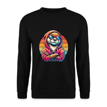 Otter Hoodie Sunglasses HipHop Street Art - Unisex Sweatshirt - black - Front - Alina (178cm) & Michal (187cm)