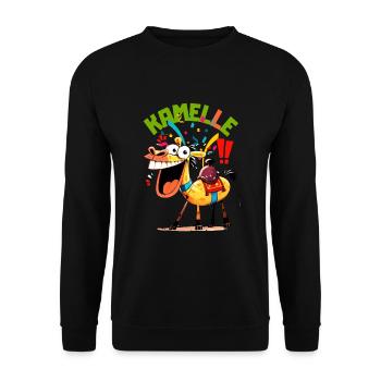 Karneval Kamel Alaaf Kamelle Kölner Kostüm Lustig - Unisex Pullover - Schwarz - Vorne - Alina (178cm) & Michal (187cm)