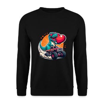 Valentinstag Dino Herz Monstertruck Verliebt Liebe - Unisex Pullover - Schwarz - Vorne - Alina (178cm) & Michal (187cm)