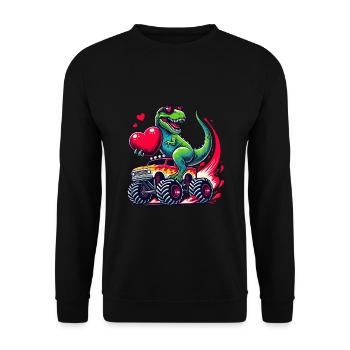 Valentine's Day Dinosaur Heart Monster Truck Funny - Unisex Sweatshirt - black - Front - Alina (178cm) & Michal (187cm)