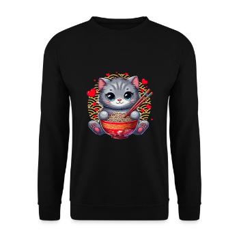 Valentine's Day Kitten Asia Noodles Cute Heart - Unisex Sweatshirt - black - Front - Alina (178cm) & Michal (187cm)