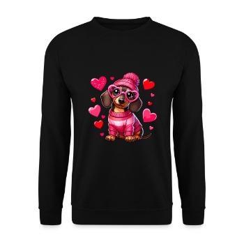 Saint-Valentin Teckel Chien En Amour Coeur Mignon - Sweat-shirt Unisexe - noir - Devant - Alina (178cm) & Michal (187cm)