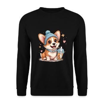 Bubble Tea Corgi Kawaii Pastell Beanie Niedlich - Unisex Pullover - Schwarz - Vorne - Alina (178cm) & Michal (187cm)