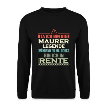 Maurer in Rente Handwerker mauern Maurerkelle - Unisex Pullover - Schwarz - Vorne - Alina (178cm) & Michal (187cm)