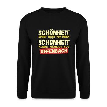 Schönheit kommt aus Offenbach - Unisex Pullover - Schwarz - Vorne - Alina (178cm) & Michal (187cm)