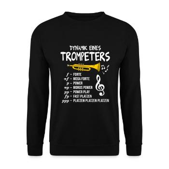 Trompete Dynamik eines Trompeters Blasmusik - Unisex Pullover - Schwarz - Vorne - Alina (178cm) & Michal (187cm)