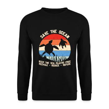 Rettet den Ozean halten Sie das Meer Plastik frei - Unisex Pullover - Schwarz - Vorne - Alina (178cm) & Michal (187cm)