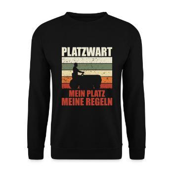 Platzwart Garten Rasenmäher Geschenk - Unisex Pullover - Schwarz - Vorne - Alina (178cm) & Michal (187cm)
