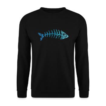 Fisch Gräten Fischskelett Fischgräten Kritzelei - Unisex Pullover - Schwarz - Vorne - Alina (178cm) & Michal (187cm)