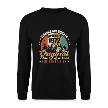 Legends wurden im September 1972 geboren, Original 1972 - Unisex Pullover - Schwarz - Vorne - Alina (178cm) & Michal (187cm)