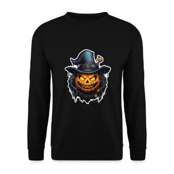 Halloween böser Kürbis mit Hut - Unisex Pullover - Schwarz - Vorne - Alina (178cm) & Michal (187cm)