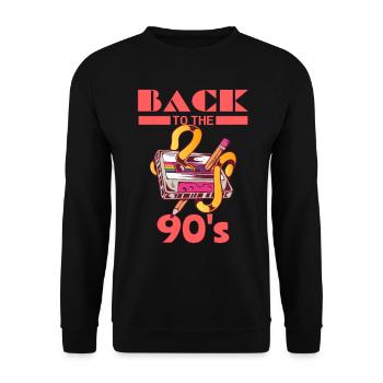Zurück in die 90er Jahre mit Musikkassette - Unisex Pullover - Schwarz - Vorne - Alina (178cm) & Michal (187cm)