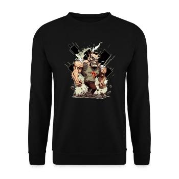 Comic Figur mit Muskeln im Anime Design - Unisex Pullover - Schwarz - Vorne - Alina (178cm) & Michal (187cm)
