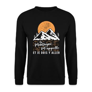 La Montagne M'appelle et Je Dois Y Aller - Sweat-shirt Unisexe - noir - Devant - Alina (178cm) & Michal (187cm)