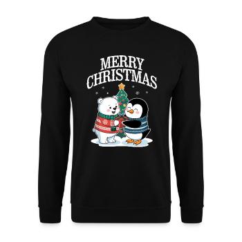Polar Bear Penguin Christmas Merry Christmas Cute - Unisex Sweatshirt - black - Front - Alina (178cm) & Michal (187cm)