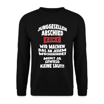 Junggesellenabschied Fake JGA Fake - Unisex Pullover - Schwarz - Vorne - Alina (178cm) & Michal (187cm)