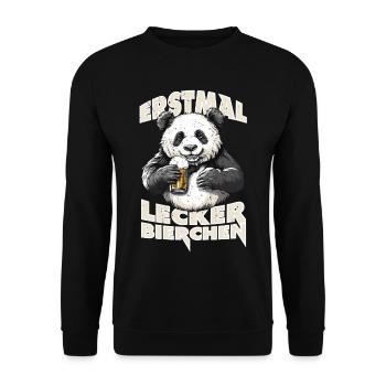 Lecker Bierchen X Panda mit Bier lustiges - Unisex Pullover - Schwarz - Vorne - Alina (178cm) & Michal (187cm)