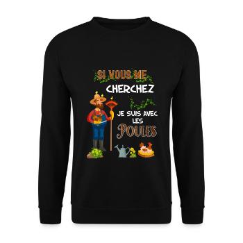 jardinier humour Poule et jardin - Sweat-shirt Unisexe - noir - Devant - Alina (178cm) & Michal (187cm)