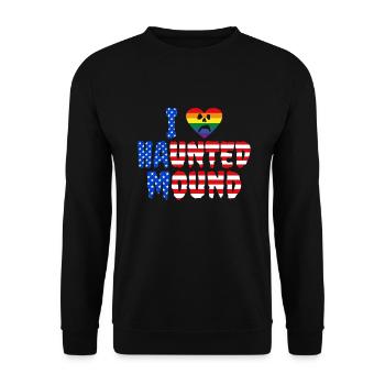 Ich liebe Spukhügel, Herzstolzgeist, USA-Flagge - Unisex Pullover - Schwarz - Vorne - Alina (178cm) & Michal (187cm)