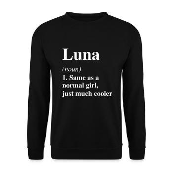 Luna Definition Cool Name Saying Gift - Unisex Sweatshirt - black - Front - Alina (178cm) & Michal (187cm)