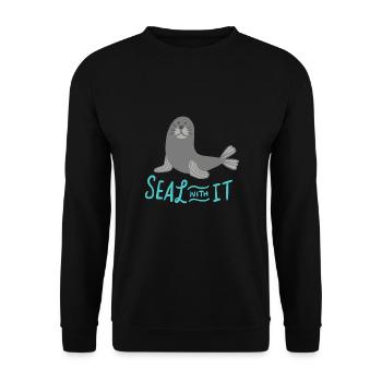 Süßer Seelöwe Seehund Lustige Sprüche Geschenk - Unisex Pullover - Schwarz - Vorne - Alina (178cm) & Michal (187cm)