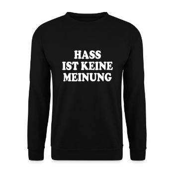 Hass ist keine meinung - Unisex Pullover - Schwarz - Vorne - Alina (178cm) & Michal (187cm)