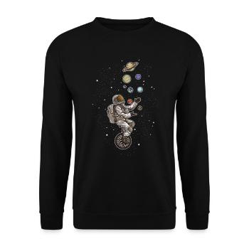 Astronaut Juggles Planets On A Unicycle | Spaceman - Unisex Sweatshirt - black - Front - Alina (178cm) & Michal (187cm)