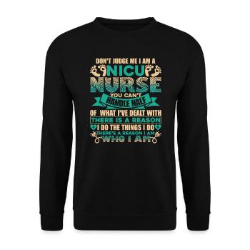 Nicu Nurse Don't Judge Nicu Nurse - Unisex Sweatshirt - black - Front - Alina (178cm) & Michal (187cm)