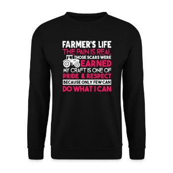 Farmer Farmer's Life The Pain Is Real - Unisex Sweatshirt - black - Front - Alina (178cm) & Michal (187cm)