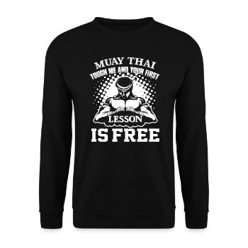 Muay Thai First Muay Thai Lesson Is Free - Unisex Sweatshirt - black - Front - Alina (178cm) & Michal (187cm)
