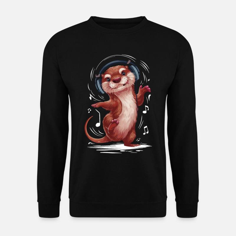 Cooler Otter trägt stylische Kopfhörer für einen - Unisex Pullover - Schwarz