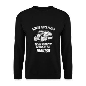 Echte Prinzen Kommen Mit Dem Traktor Landwirt - Unisex Pullover - Schwarz - Vorne - Alina (178cm) & Michal (187cm)