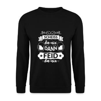 Scheiß da nix dann feid da nix Bayern Sprüche - Unisex Pullover - Schwarz - Vorne - Alina (178cm) & Michal (187cm)