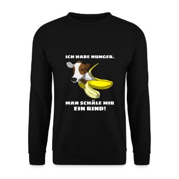 Ich habe Hunger Man schäle mir ein Rind Fleisch - Unisex Pullover - Schwarz - Vorne - Alina (178cm) & Michal (187cm)
