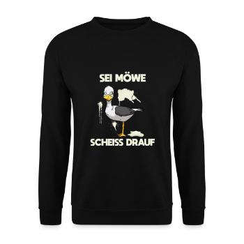 Sei Möwe, scheiß drauf Vogel - Unisex Pullover - Schwarz - Vorne - Alina (178cm) & Michal (187cm)